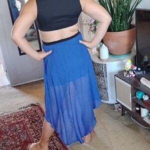 Royal Blue High-Low Chiffon Skirt with Black Waistband